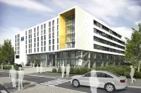 Linker Gebäudeflügel: Comfort Hotel Friedrichshafen / Visualisierung Hotel und Büropark ROTACH