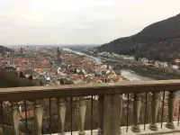 Winterlicher Blick vom Heidelberger Schloss auf die Altstadt und den Neckar