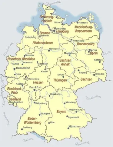 Deutschlandkarte mit Bundesländern und Städten